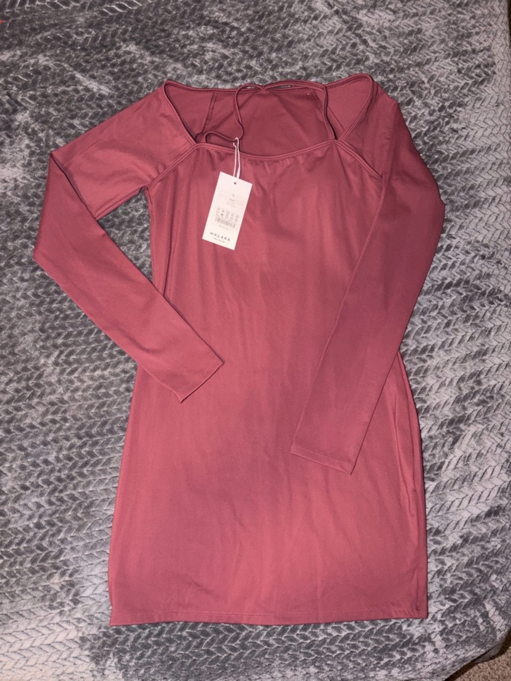 HALARA Long Sleeve Square Neck Bodycon Dress - Rose